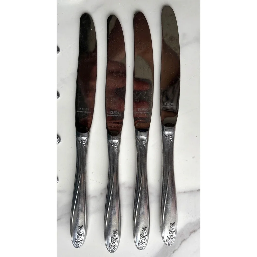 Robeson Germany Stainless Flatware 16pc Set Floral Rose Bud Silverware Vintage